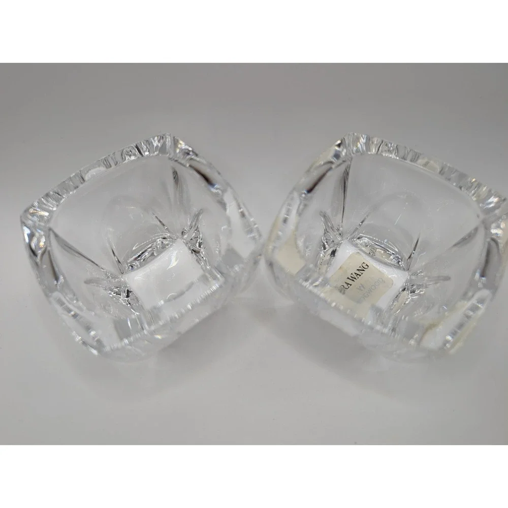 Pair of Vera Wang Wedgwood Crystal Cabochon Votive Candle Holders Germany Heavy